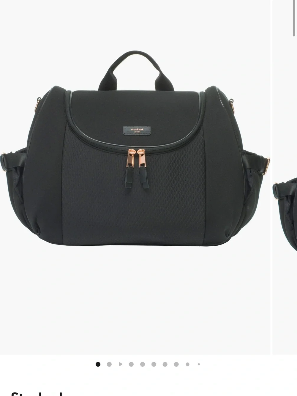 Storksak Black Baby Bag with Rose Gold Hardware